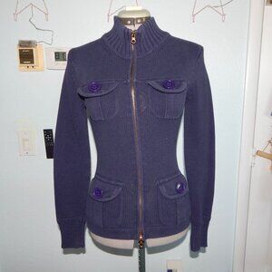Boston Proper Size XS Navy Blue Knit Jacket Coat Pockets Buttons Boho Winter